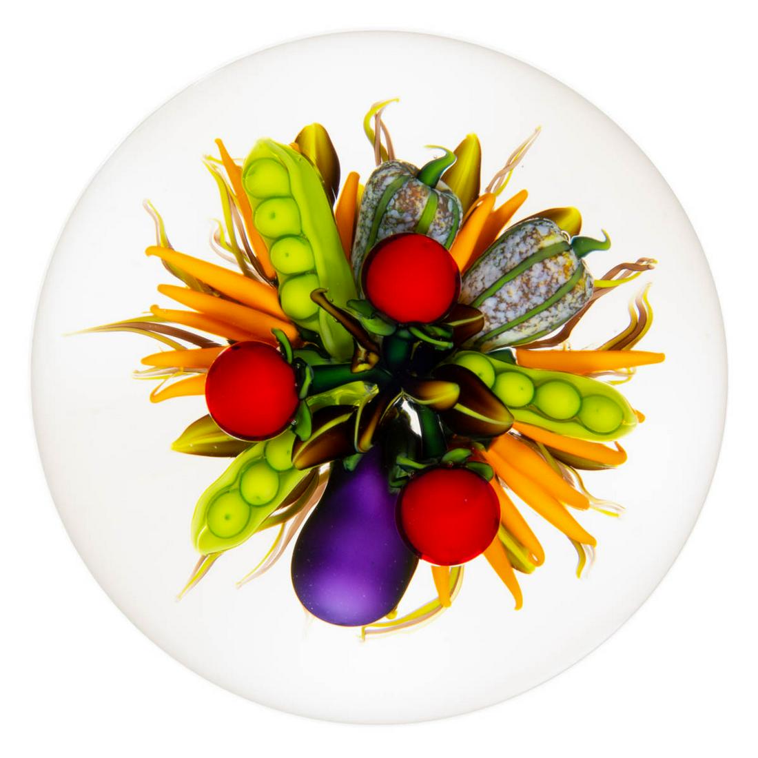 KEN ROSENFELD (AMERICAN, B. 1950) VEGETABLE BOUQUET LAMPWORK STUDIO ART GLASS PAPERWEIGHT (1 of 2)