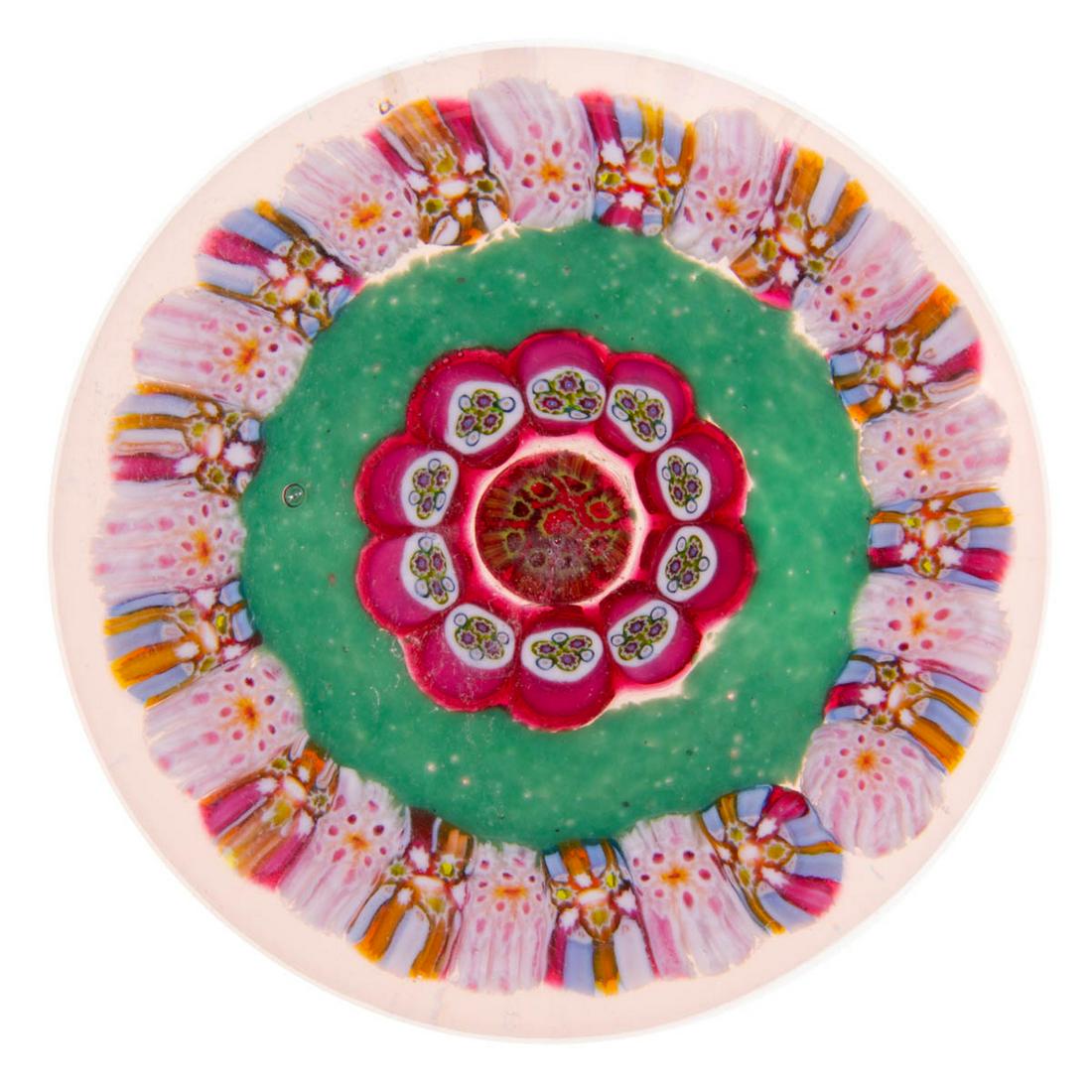 EARLY PAUL YSART (SCOTTISH, 1904-1979) ATTRIBUTED MEDALLION MILLEFIORI ART GLASS PAPERWEIGHT (1 of 2)