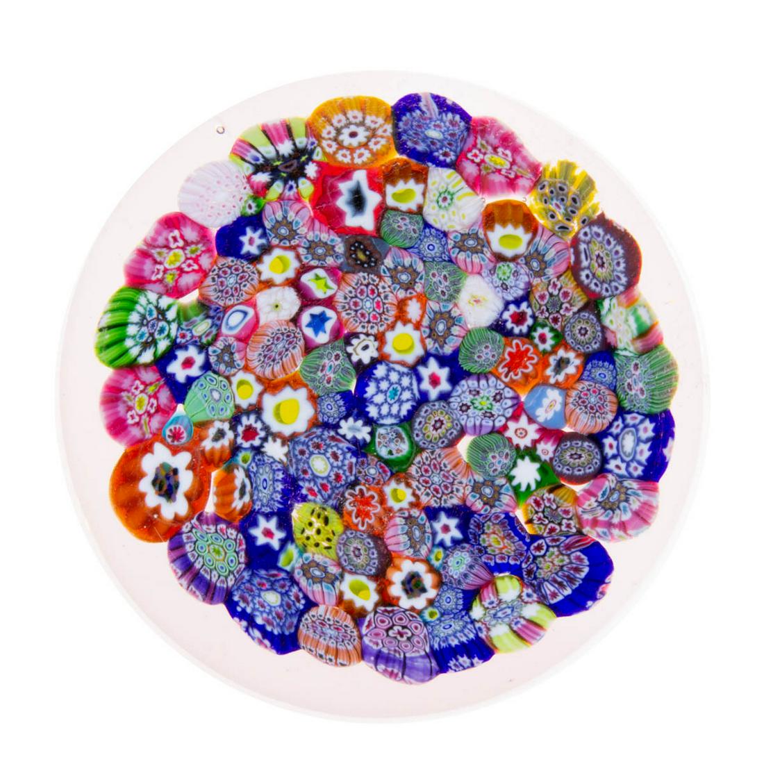 EARLY PAUL YSART (SCOTTISH, 1904-1979) ATTRIBUTED CLOSE-PACK MILLEFIORI ART GLASS PAPERWEIGHT (1 of 2)