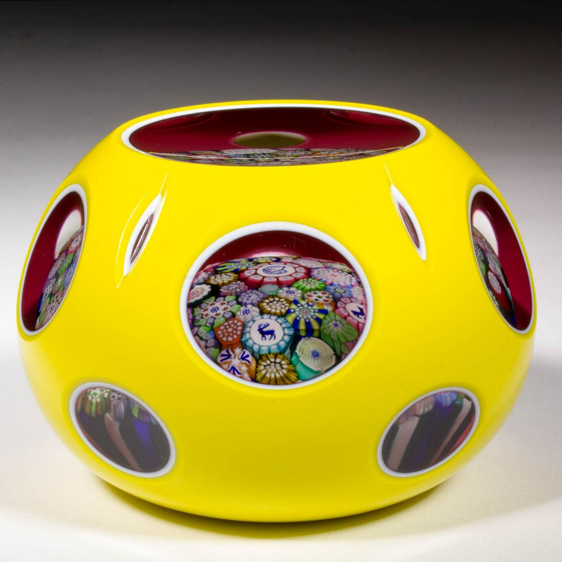 JOHN DEACONS (SCOTTISH, B. 1950) CUT TRIPLE-OVERLAY CLOSE-PACK MILLEFIORI STUDIO ART GLASS (1 of 2)
