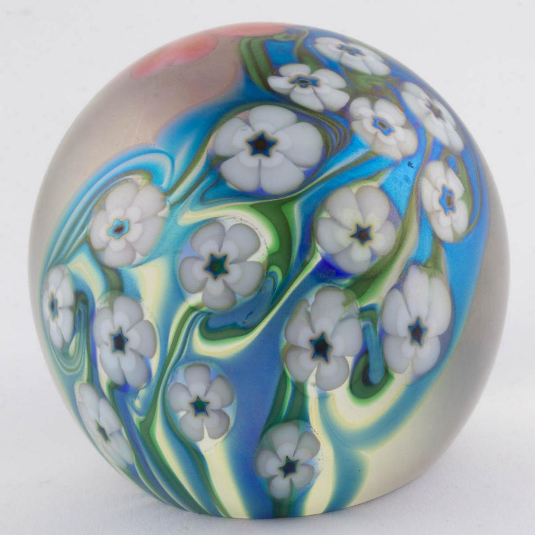 GREG HELD (AMERICAN, 1951-1999) FLORAL BOUQUET IRIDESCENT TORCHWORK STUDIO ART GLASS PAPERWEIGHT (1 of 3)