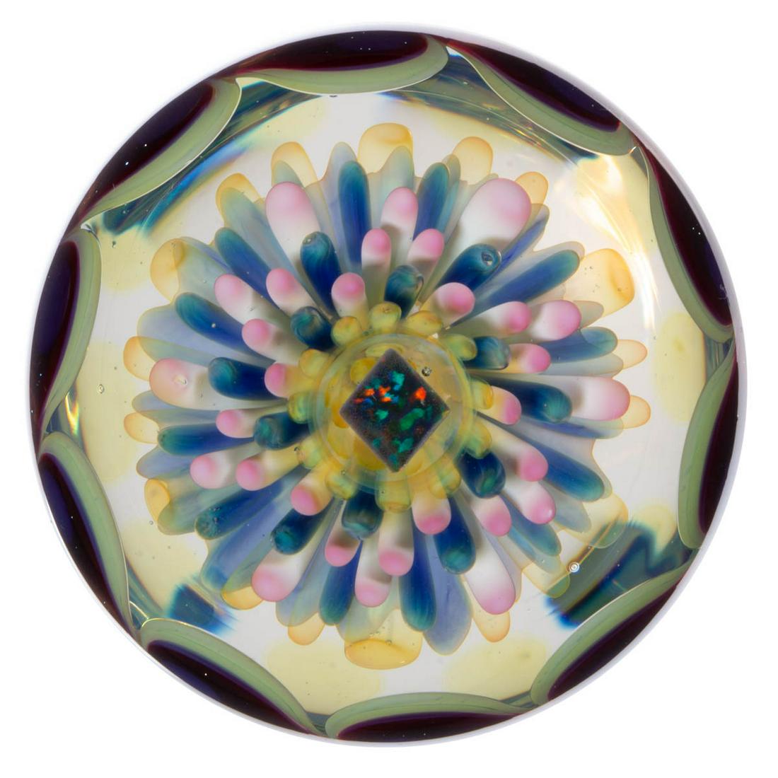 RAJ KOMMINENI (AMERICAN, B. 1978) OPAL BASKET LAMPWORK STUDIO ART GLASS MARBLE / PAPERWEIGHT ORB (1 of 2)