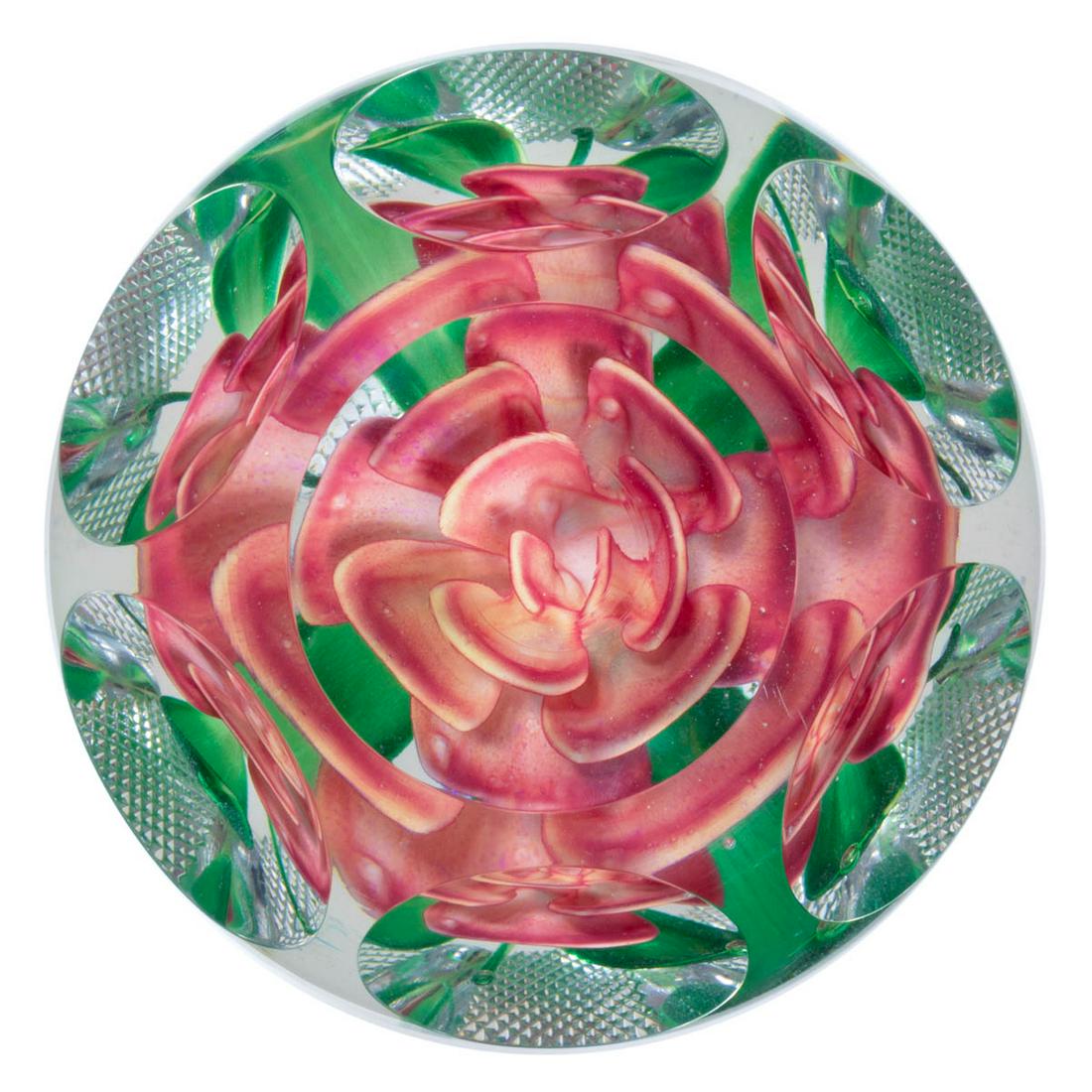VINTAGE PAIRPOINT CRIMP ROSE CUT ART GLASS PAPERWEIGHT (1 of 2)