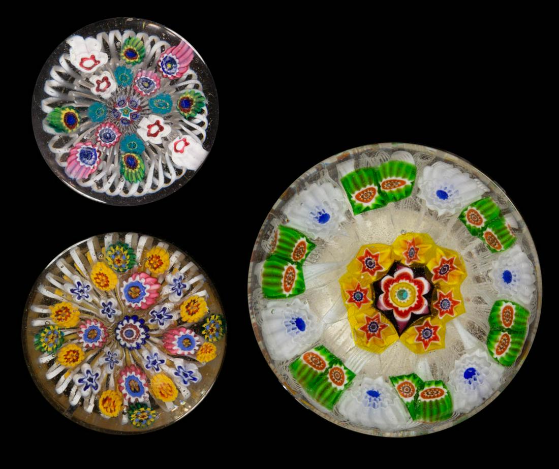 ANTIQUE SILESIA / BOHEMIAN MILLEFIORI ART GLASS PAPERWEIGHT ARTICLES, LOT OF THREE (1 of 5)