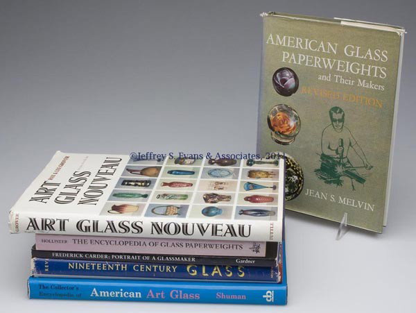 20TH-CENTURY GLASS AND PAPERWEIGHT REFERENCE VOLUM: 20TH-CENTURY GLASS AND PAPERWEIGHT REFERENCE VOLUMES, LOT OF SIX, including "Art Glass Nouveau" by Ray and Lee Grover, Rutland, VT: Charles E. Tuttle Co., 1967, hard cover with dust jacket, signed and