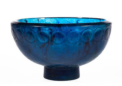 Francois Decorchemont Small Bowl of Pate de Verre in Blue and Colorless Glass Francois Decorchemont Small Bowl of Pate de Verre in Blue and Colorless Glass