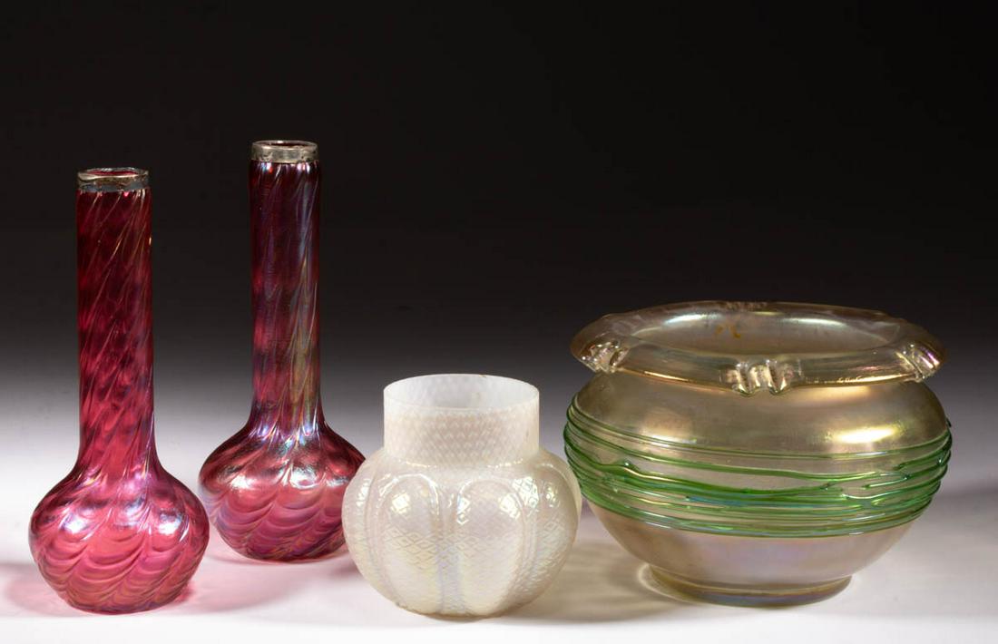 ASSORTED BOHEMIAN IRIDESCENT ART GLASS ARTICLES, LOT OF FOUR (1 of 1)