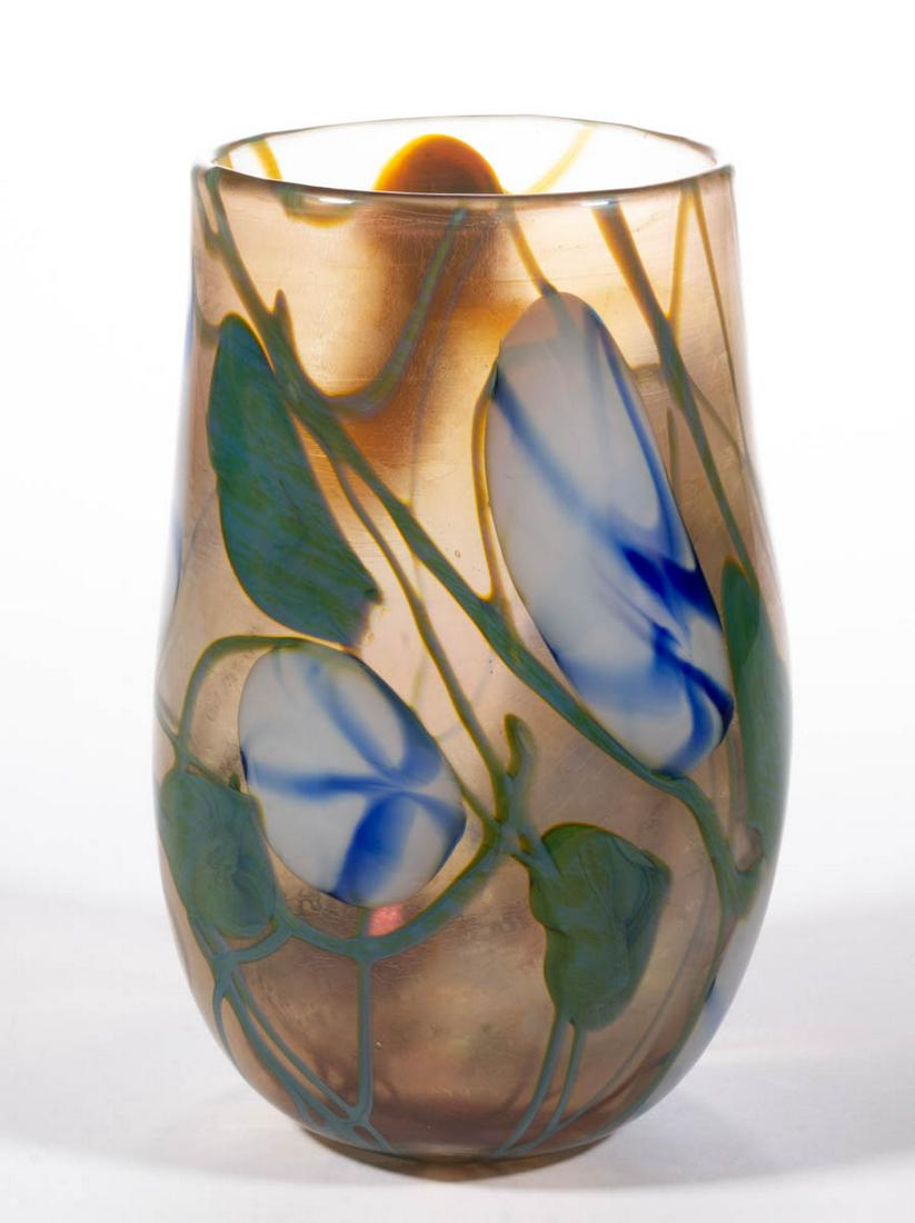EARLY CHARLES LOTTON (AMERICAN, 1935-2021) MORNING GLORY STUDIO ART GLASS VASE (1 of 4)