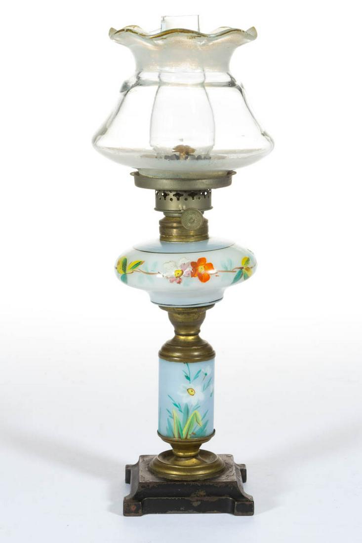 DECORATED OPAL GLASS MINIATURE COMPOSITE LAMP (1 of 1)