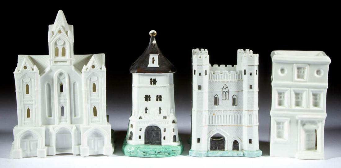 BISQUE / PORCELAIN CASTLE / HOUSE FIGURAL FAIRY / NURSERY LAMPS, LOT OF FOUR (1 of 1)