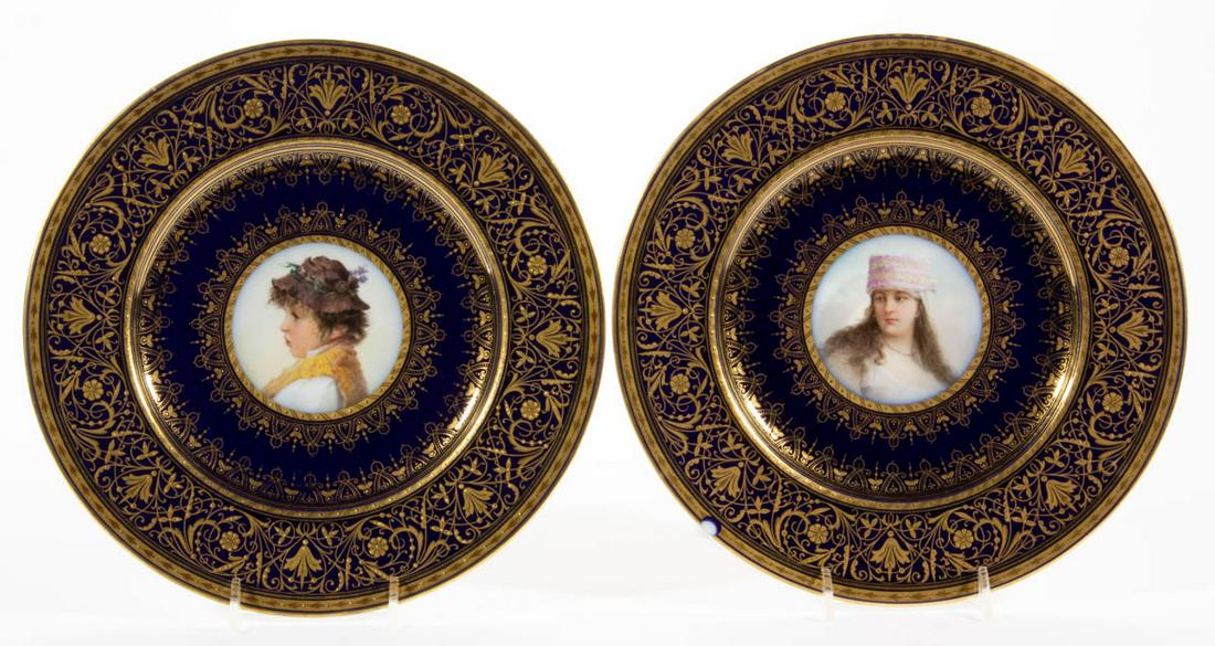 AUSTRIAN HAND-PAINTED SIGNED PORCELAIN CABINET PLATES, LOT OF TWO (1 of 3)