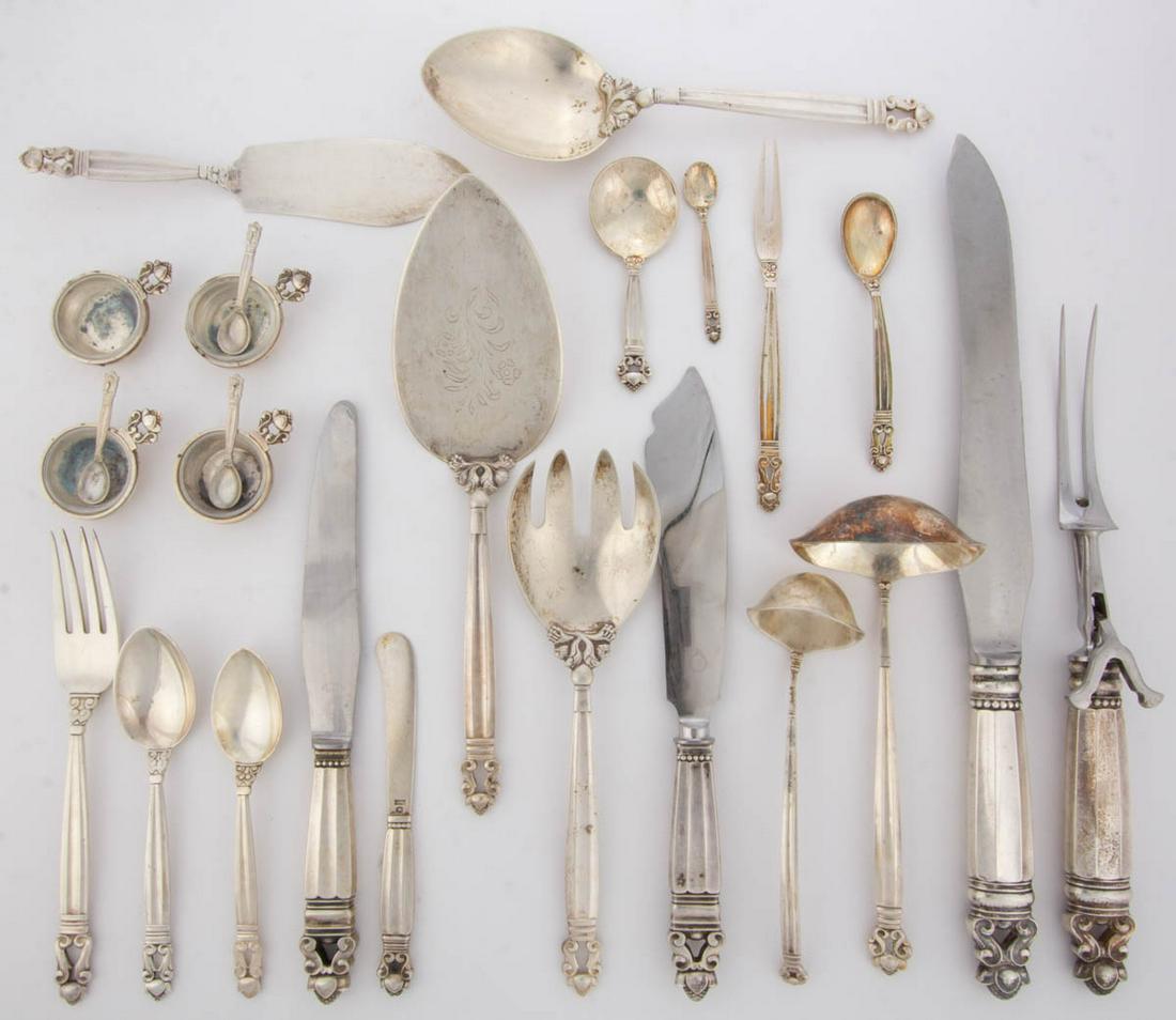 GEORG JENSEN DANISH "ACORN" STERLING SILVER 59-PIECE FLATWARE SERVICE (1 of 2)