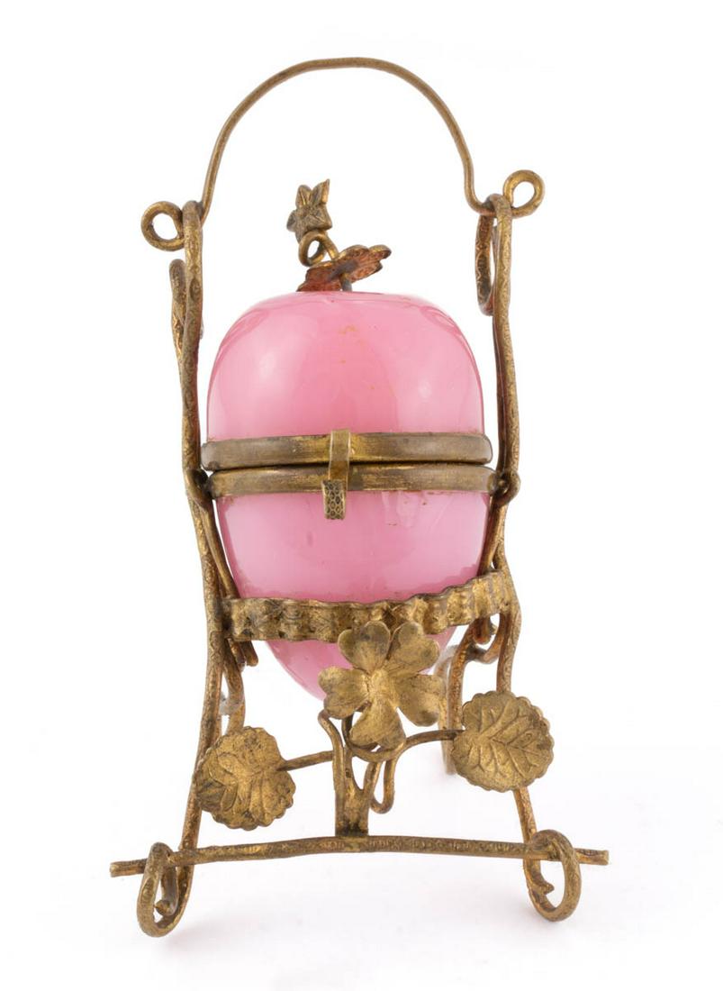 FRENCH GILDED BRASS AND OPALINE GLASS SEWING THIMBLE CASE (1 of 3)