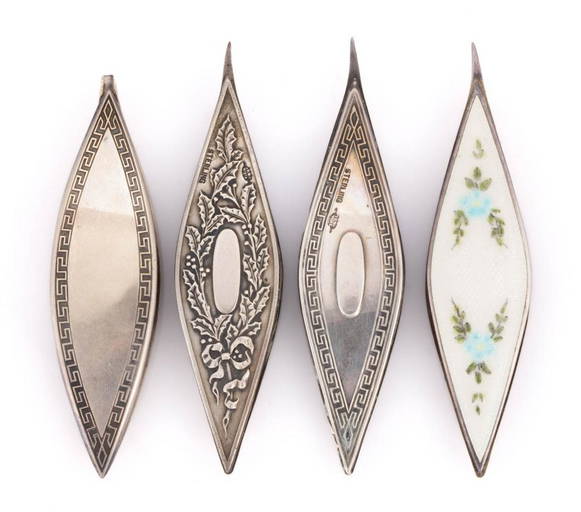 AMERICAN STERLING SILVER SEWING TATTING SHUTTLES, LOT OF FOUR Apr 20