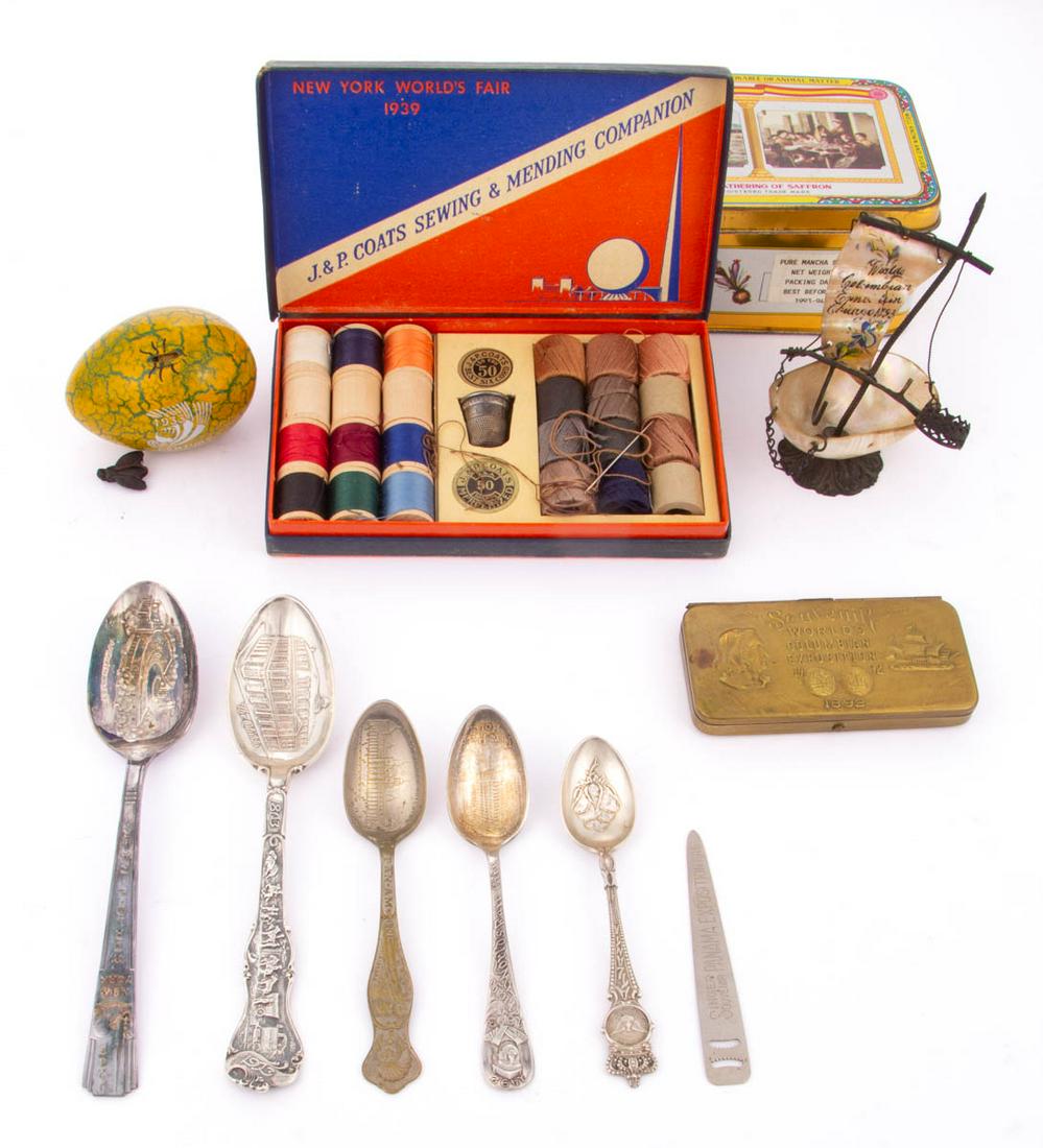 ASSORTED EXPOSITION / WORLD'S FAIR SOUVENIR SEWING AND OTHER ARTICLES, LOT OF TEN (1 of 3)