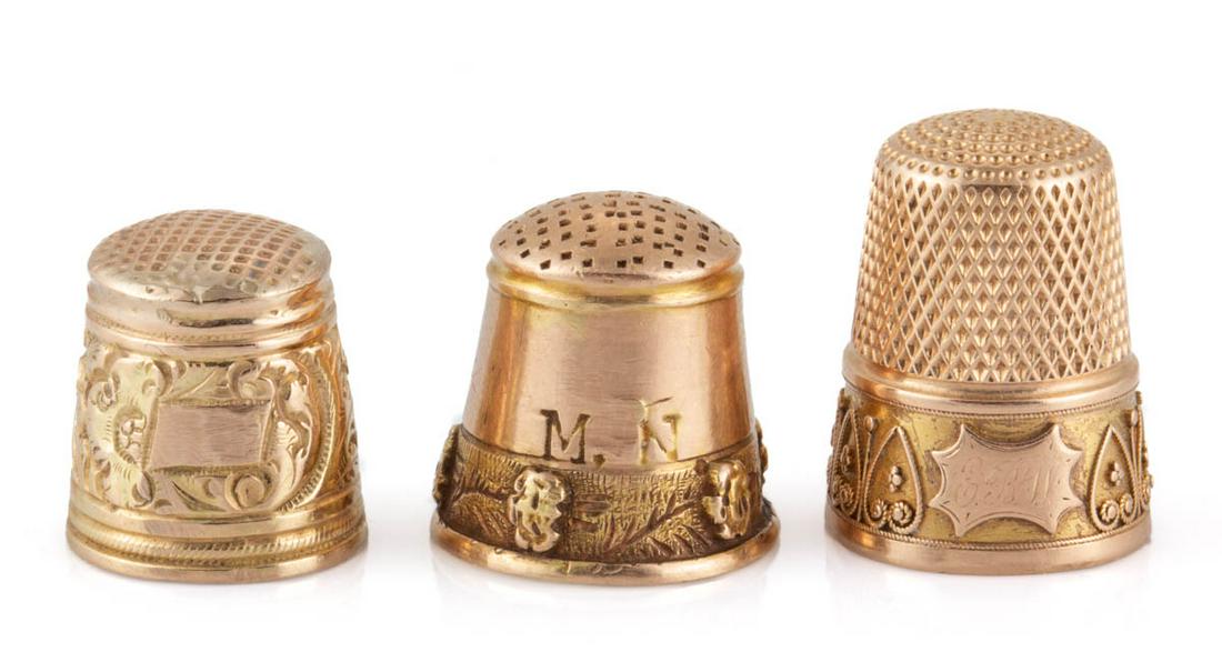 ASSORTED 10K-14K GOLD SEWING THIMBLES, LOT OF THREE (1 of 1)