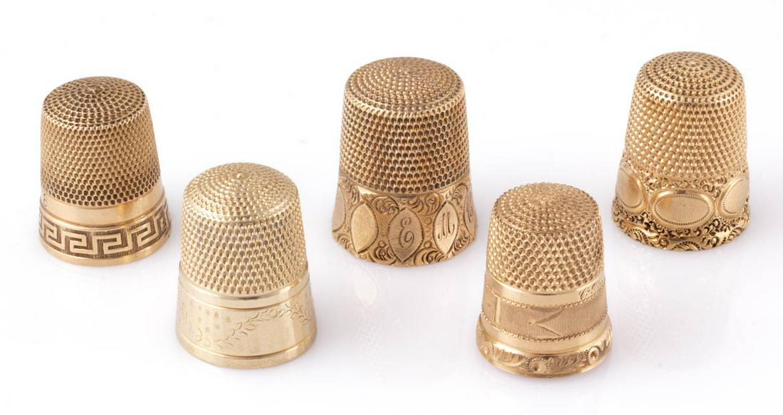 SIMONS BROTHERS 10K-14K YELLOW GOLD SEWING THIMBLES, LOT OF FIVE (1 of 1)