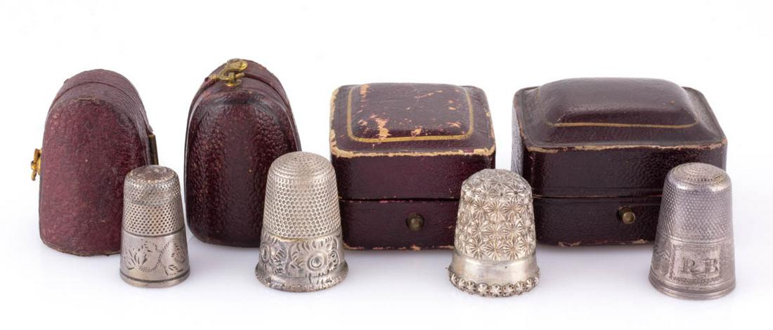 ENGLISH STERLING SILVER AND OTHER SEWING THIMBLES, LOT OF FOUR (1 of 1)