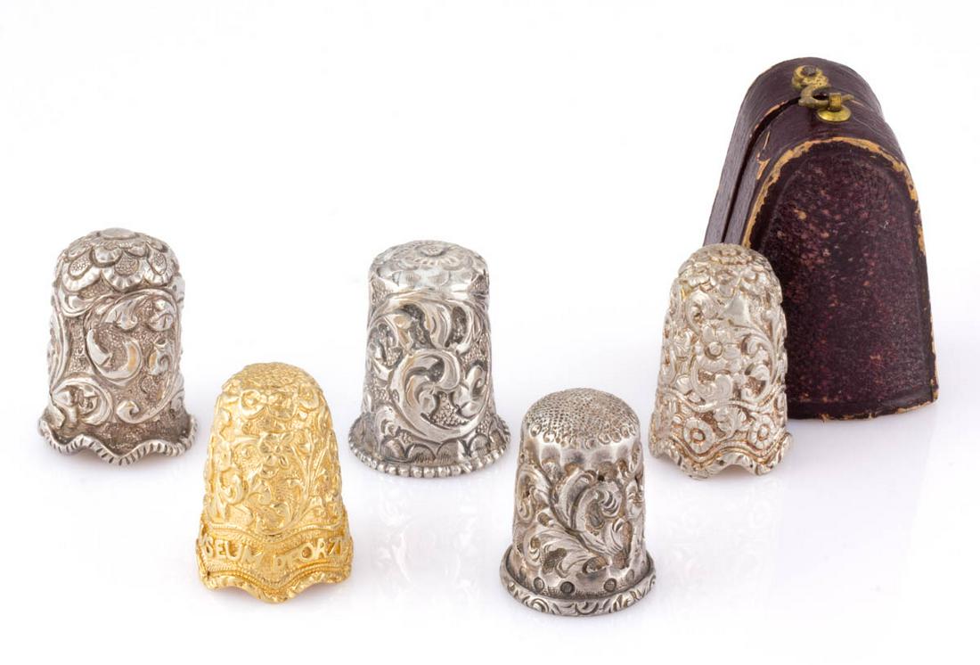 BRITISH COLONIAL INDIAN SILVER SEWING THIMBLES, LOT OF FOUR (1 of 1)