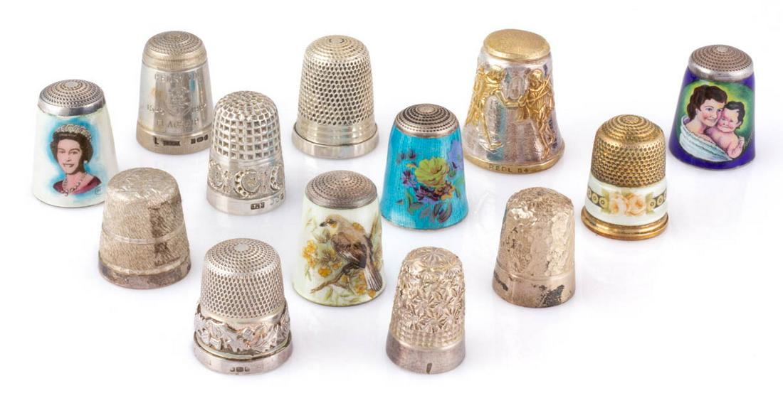 ENGLISH AND CANADIAN STERLING SILVER SEWING THIMBLES, LOT OF 13 (1 of 1)
