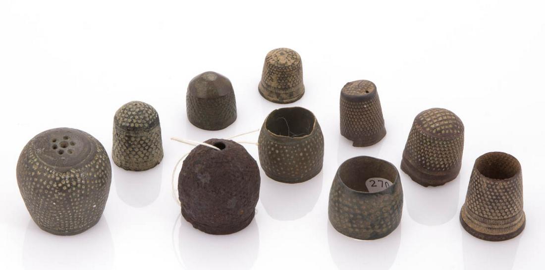 ASSORTED ARCHAEOLOGICAL SEWING THIMBLES, LOT OF NINE (1 of 1)