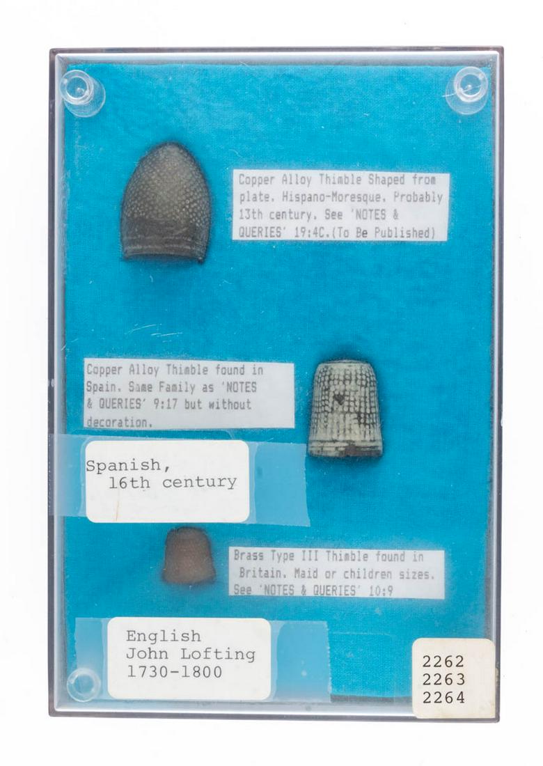 ASSORTED MEDIEVAL / EARLY BRASS AND COPPER ALLOY SEWING THIMBLES, LOT OF THREE (1 of 1)