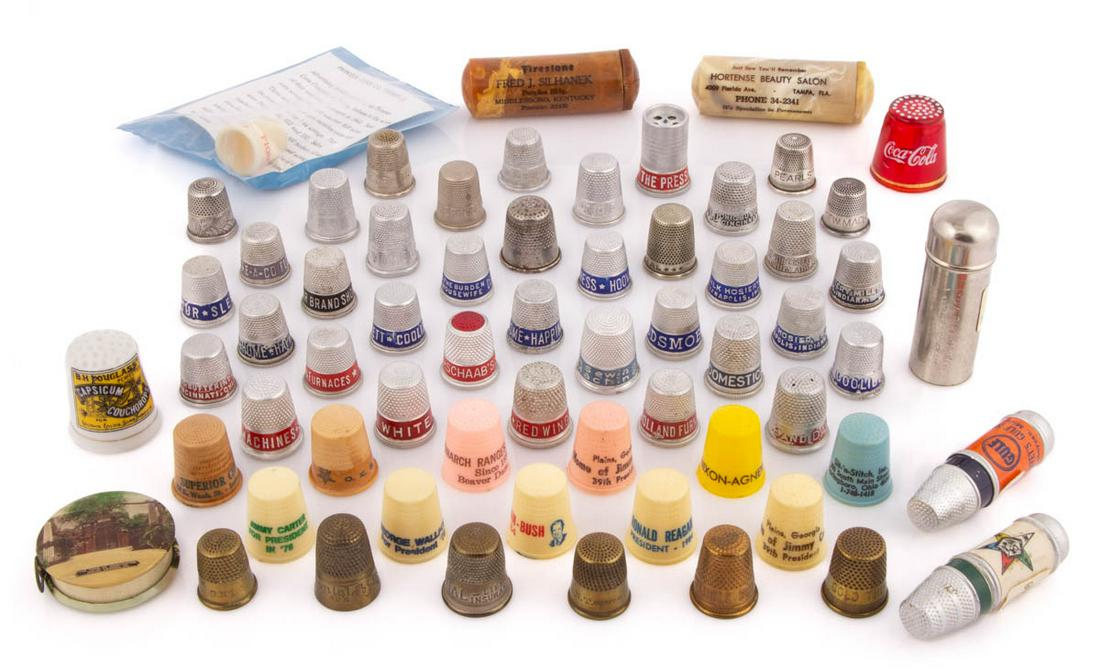 VARIOUS ADVERTISING AND POLITICAL SEWING THIMBLES (1 of 1)
