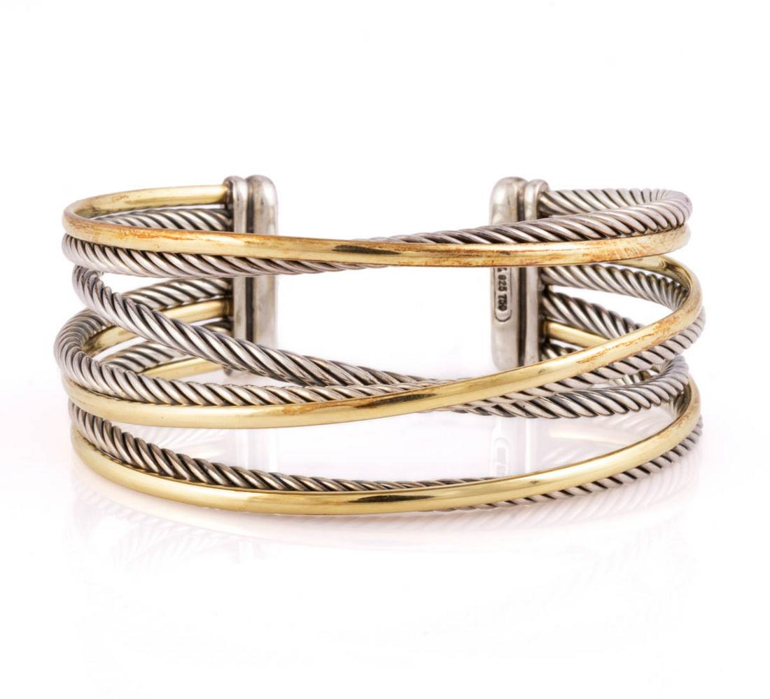 DAVID YURMAN "CROSSOVER" STERLING SILVER AND 18K YELLOW GOLD CUFF BRACELET (1 of 1)