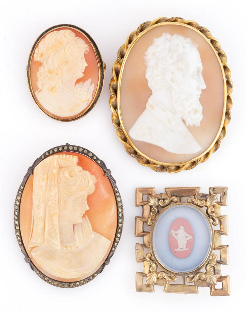 ANTIQUE / VINTAGE GOLD AND SILVER CAMEO BROOCHES, LOT OF FOUR (1 of 1)