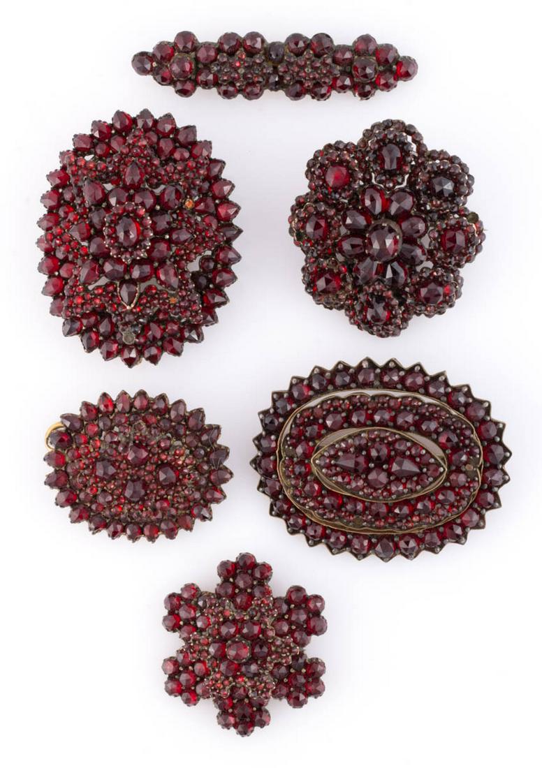 VICTORIAN GARNET BROOCHES / PENDANTS, LOT OF SIX (1 of 1)