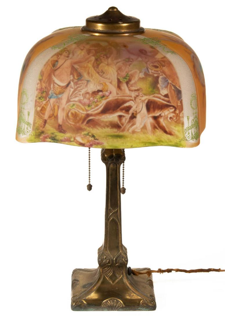 REVERSE-PAINTED GLASS ELECTRIC TABLE LAMP (1 of 5)