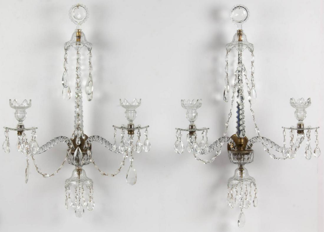 GEORGIAN FINE CUT TWO-ARM GLASS PAIR OF WALL CANDELABRA (1 of 4)