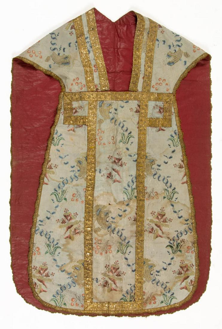 ANTIQUE CONTINENTAL EMBROIDERED SILK BROCADE CHASUBLE (1 of 6)