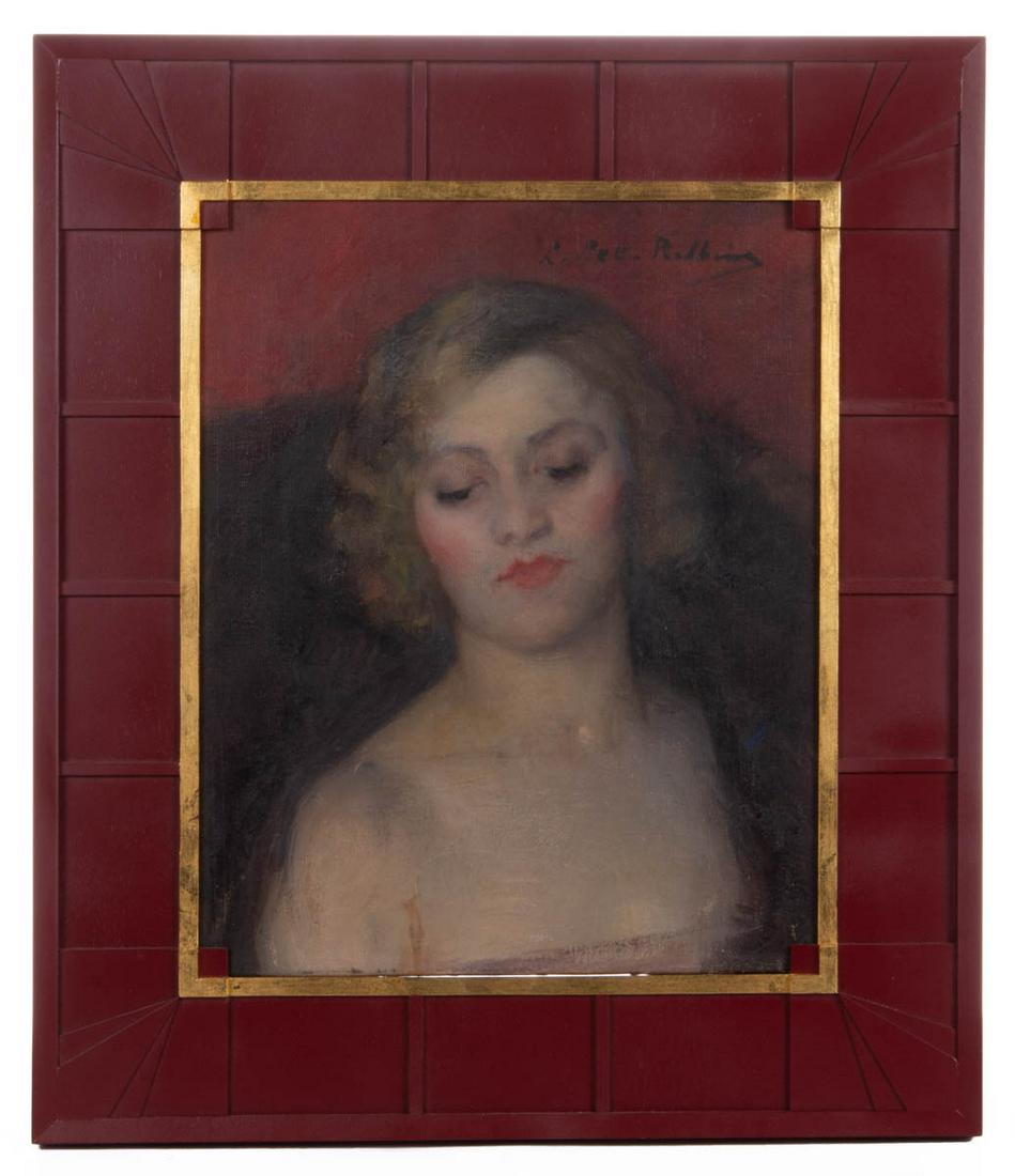 LUCY LEE ROBBINS (AMERICAN, 1865-1943) PORTRAIT OF A YOUNG LADY: LUCY LEE ROBBINS (AMERICAN, 1865-1943) PORTRAIT OF A YOUNG LADY, oil on canvas, bust length depiction of sitter, signed upper right "L. Lee Robbins", "PAUL FOINET FILS" stamp on reverse, Housed in a m