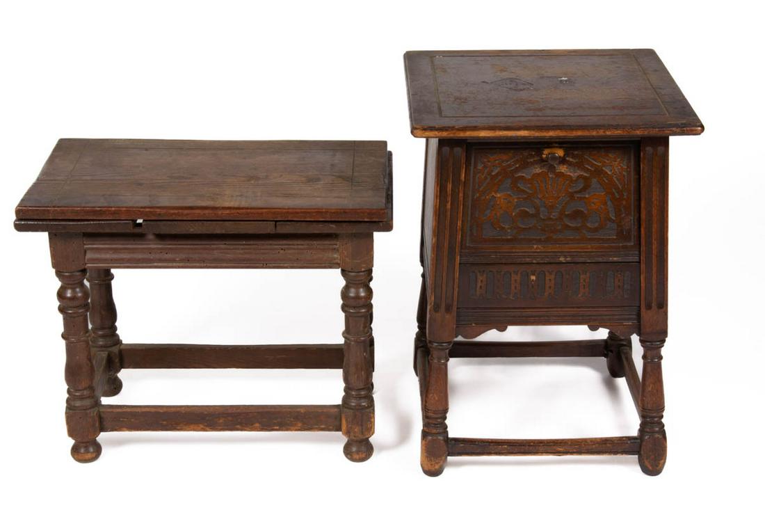 BRITISH JACOBEAN-STYLE OAK STAND AND BENCH (1 of 6)