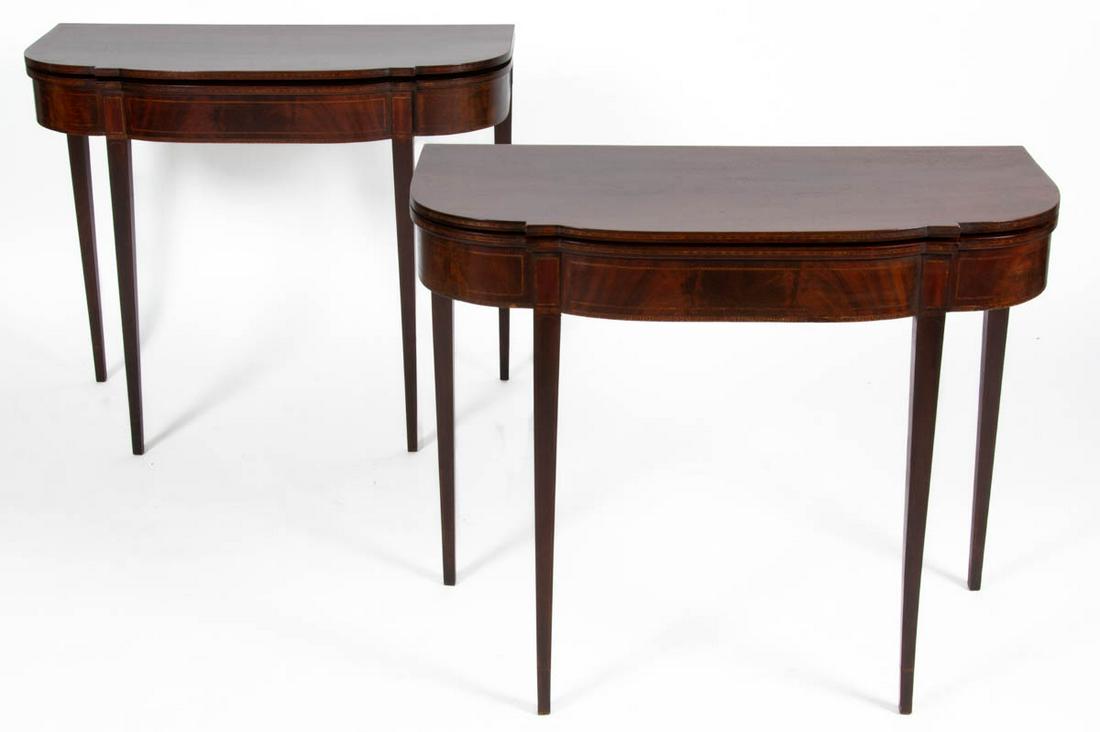 PAIR OF NEW ENGLAND FEDERAL INLAID MAHOGANY CARD / GAMES TABLE (1 of 14)