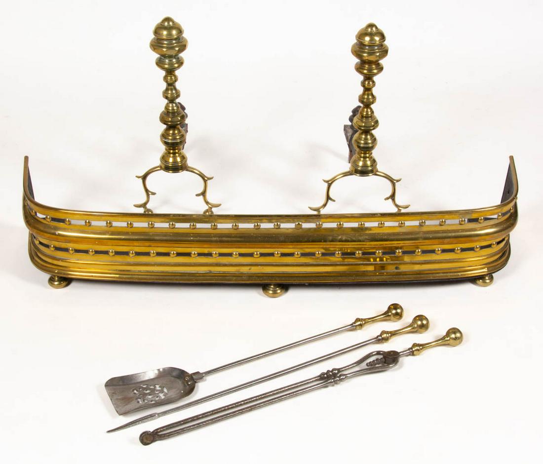 AMERICAN OR BRITISH BRASS AND IRON FIREPLACE GROUPING, LOT OF SIX (1 of 7)
