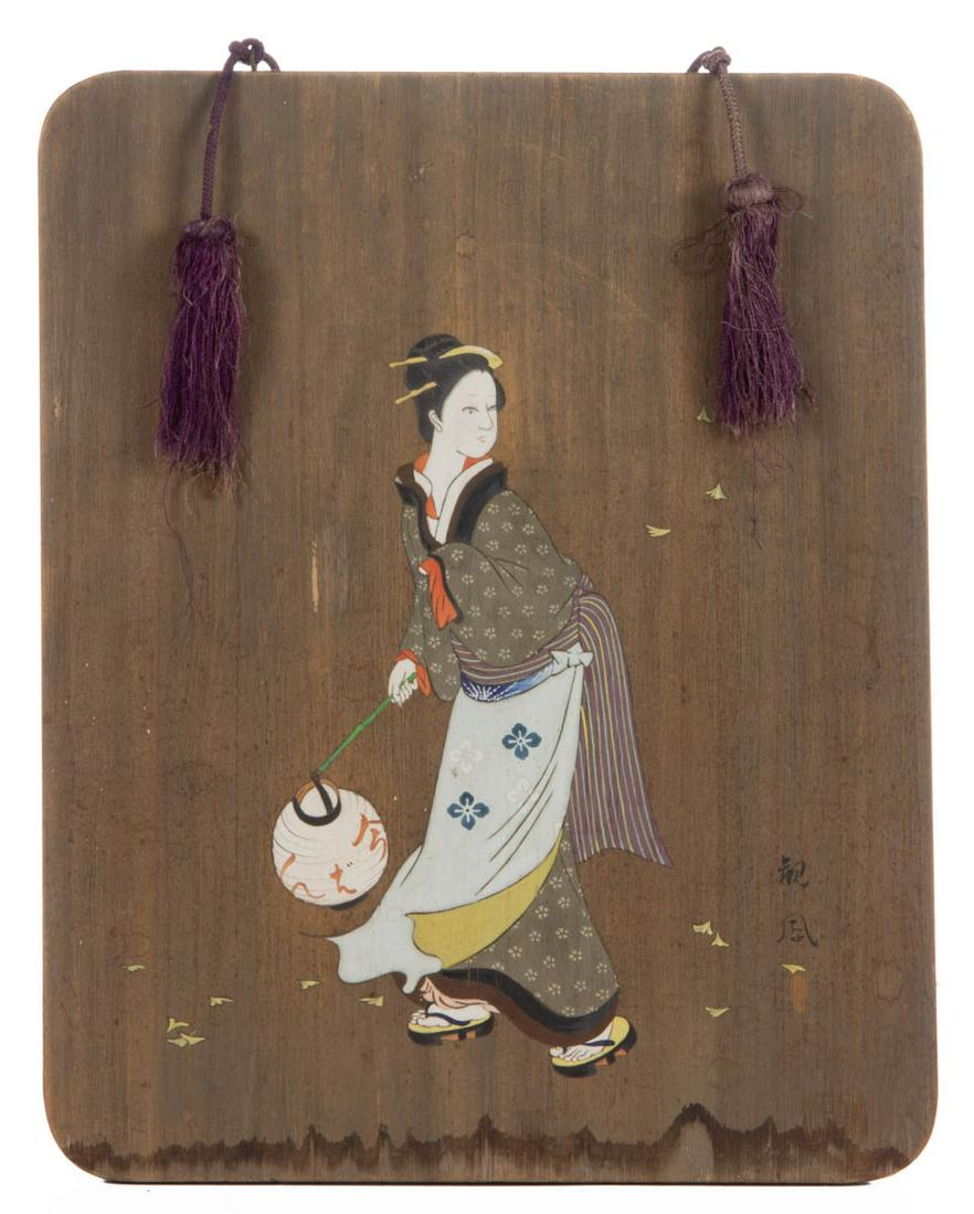 JAPANESE GEISHA PAINTING ON BOARD (1 of 4)