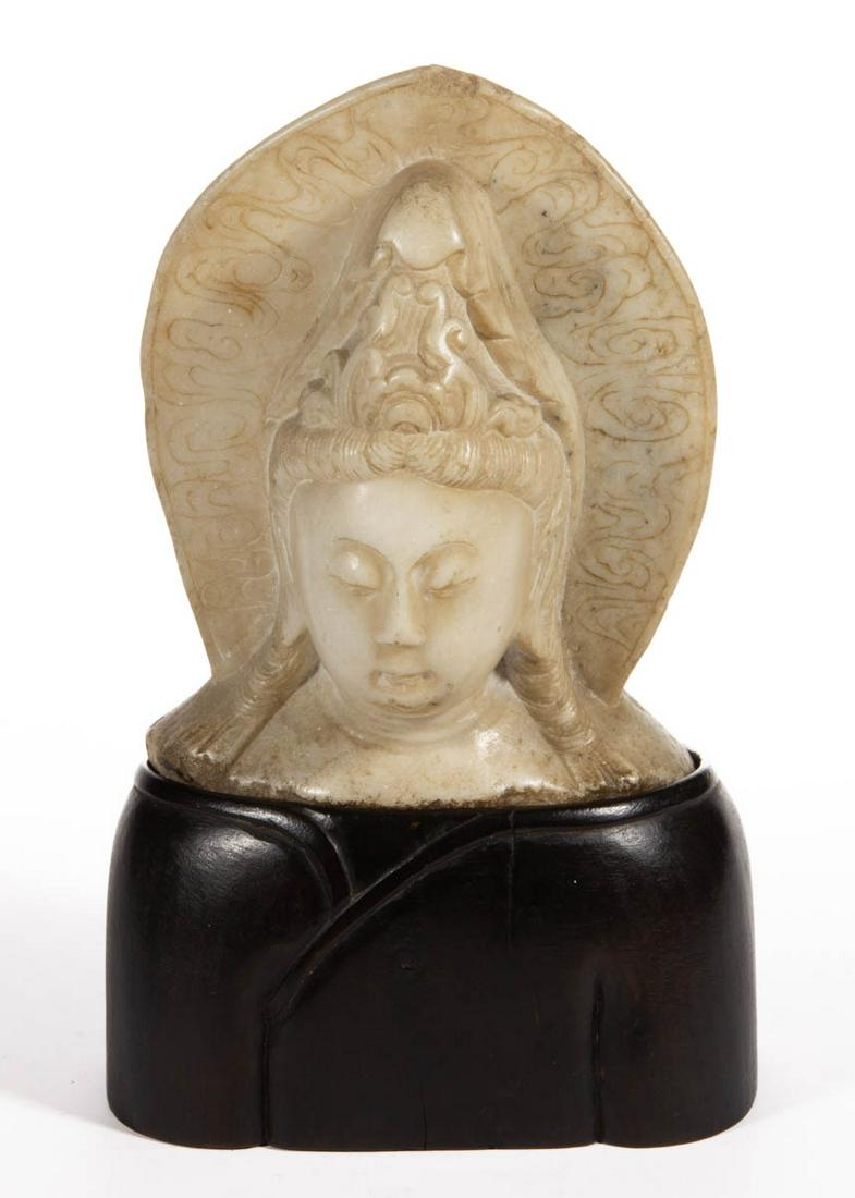 CHINESE CARVED MARBLE BUDDHA / BODHISATTVA BUST (1 of 6)