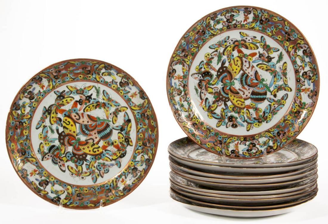 CHINESE EXPORT PORCELAIN FAMILLE ROSE / THOUSAND BUTTERFLY PLATES, LOT OF 12 (1 of 1)