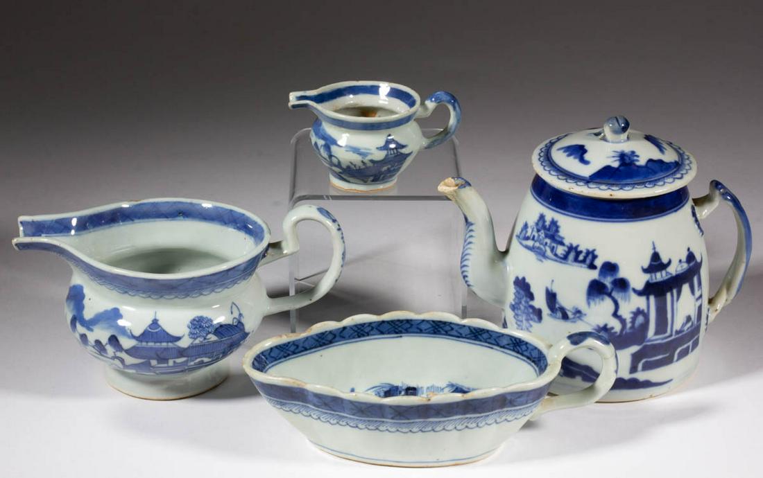 CHINESE EXPORT CANTON PORCELAIN TABLE AND DRINKING ARTICLES, LOT OF FOUR (1 of 1)