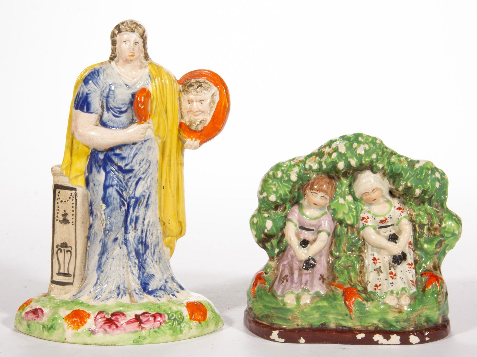 ENGLISH STAFFORDSHIRE HAND-PAINTED CERAMIC FIGURES, LOT OF TWO (1 of 5)