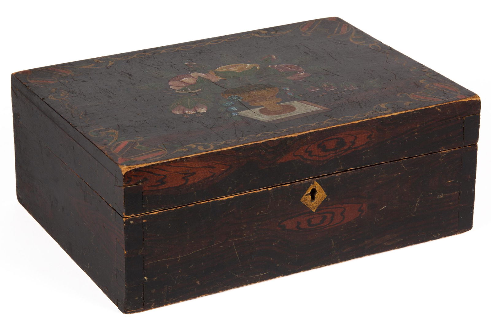 NEW ENGLAND SCHOOL GIRL PAINT-DECORATED PINE WRITING BOX (1 of 5)