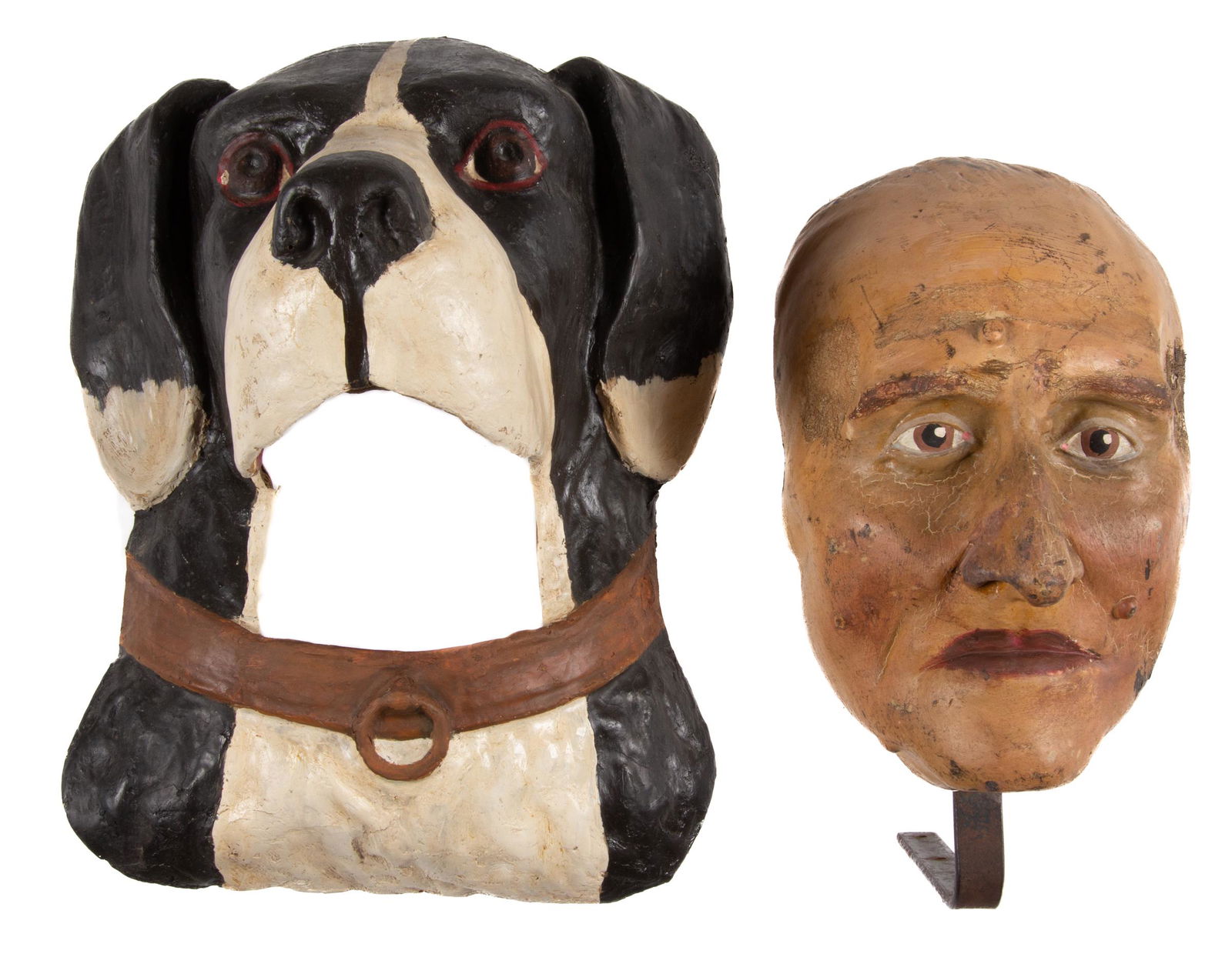 FOLK ART PAPIER-MACHE CARNIVAL / AMUSEMENT PARK FIGURES, LOT OF TWO (1 of 2)