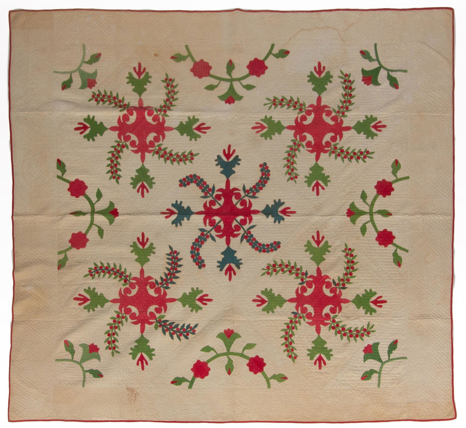 PIEDMONT NORTH CAROLINA INITIALED AND DATED "CURRANTS AND COCKSCOMB" VARIATION APPLIQUE QUILT (1 of 8)