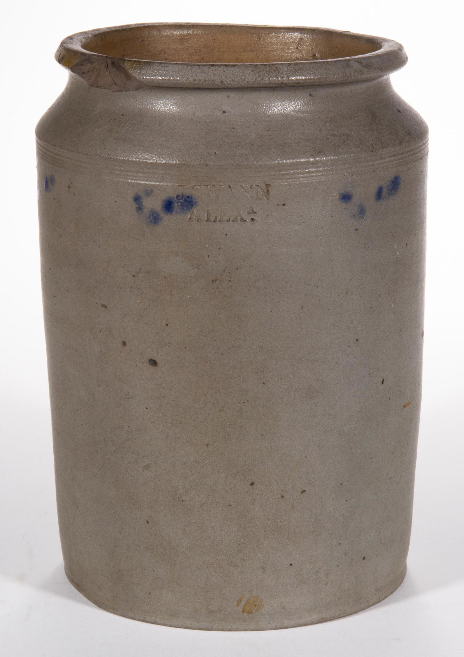STAMPED "J.SWANN / ALEXA.", ALEXANDRIA, VIRGINIA STONEWARE JAR (1 of 5)