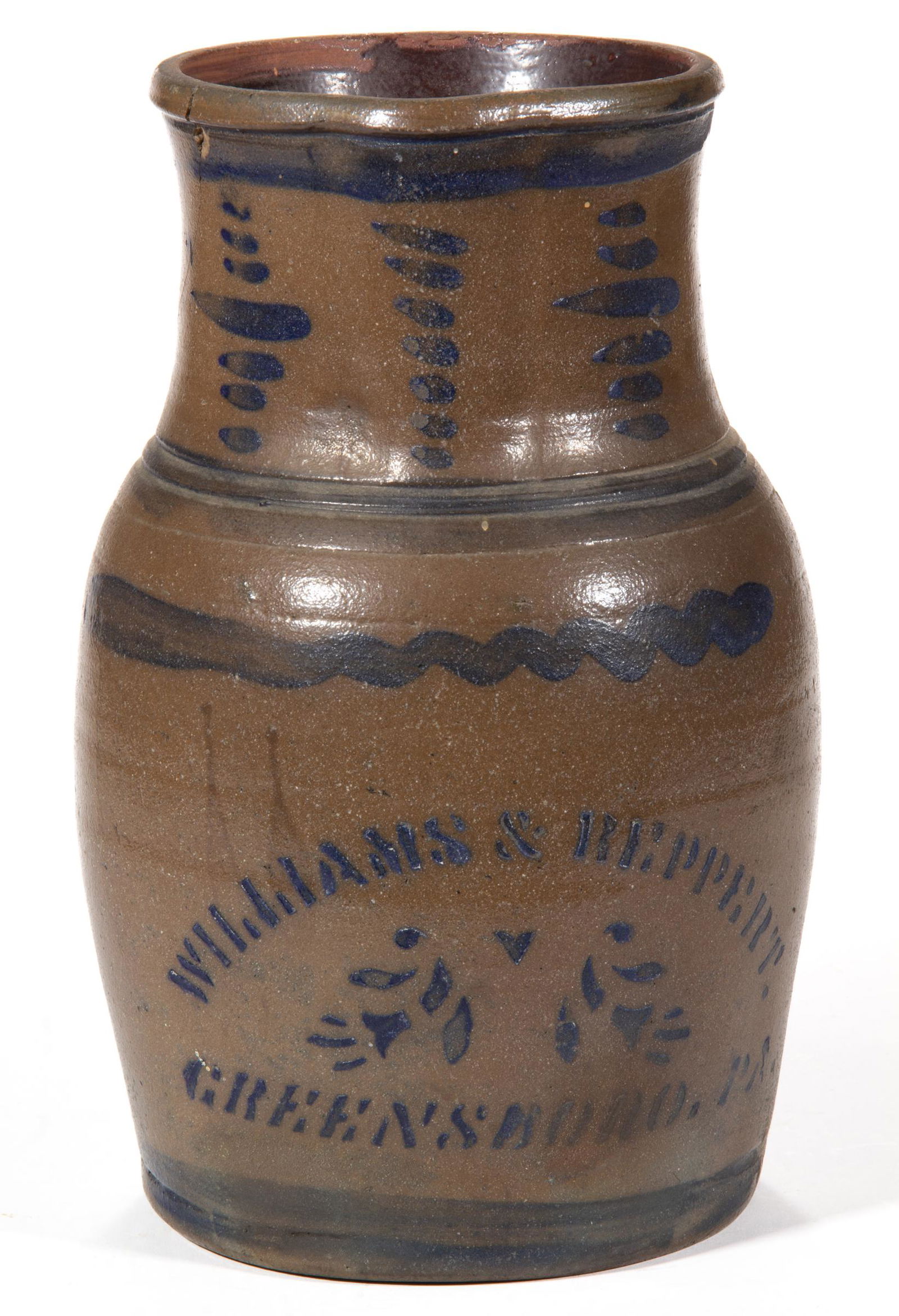 WESTERN PENNSYLVANIA STENCILED STONEWARE PITCHER (1 of 4)