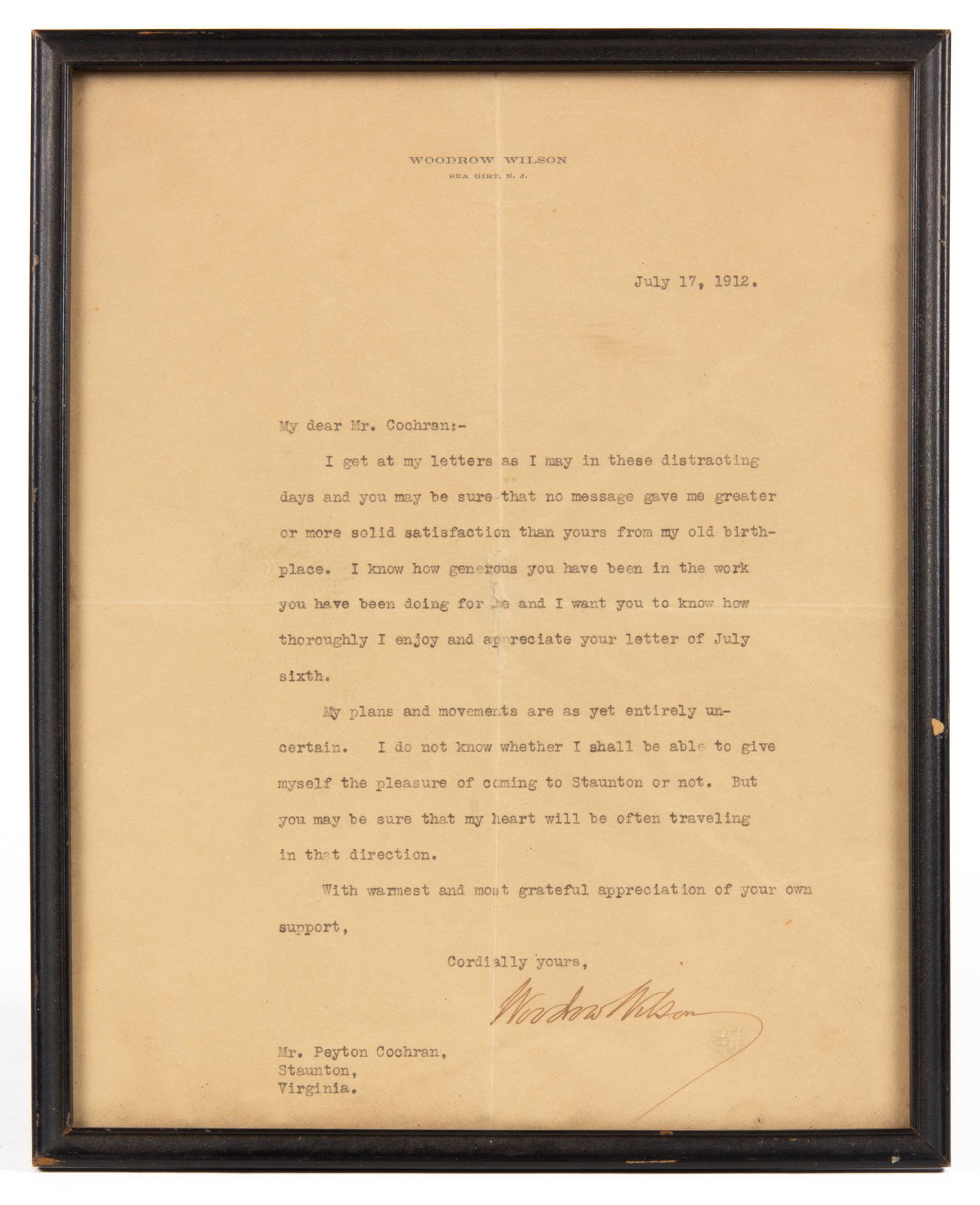 WOODROW WILSON TYPED LETTER SIGNED (1 of 2)