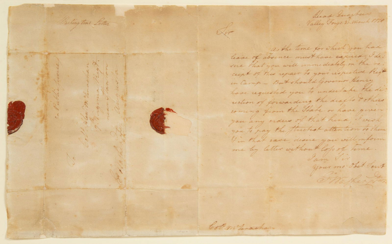 GEORGE WASHINGTON REVOLUTIONARY WAR DOUBLE SIGNED LETTER FROM VALLEY FORGE (1 of 7)