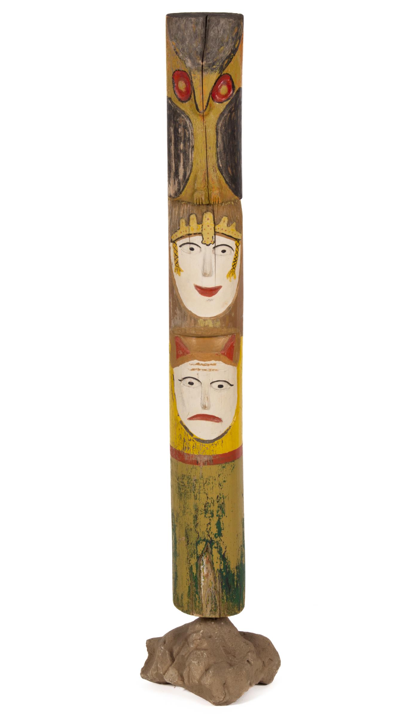 NATIVE AMERICAN-STYLE FOLK ART CARVED AND PAINTED TOTEM POLE (1 of 6)